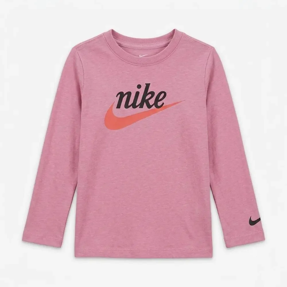 Nike Girls Heathered Pink Long-Sleeve Script Logo